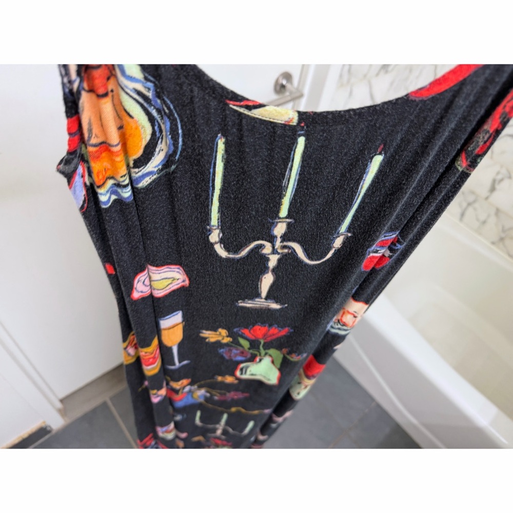 Lisa Says Gah Caviar Set The Table Sofia Slip Dress Food Print Black Candle M - Picture 7 of 14